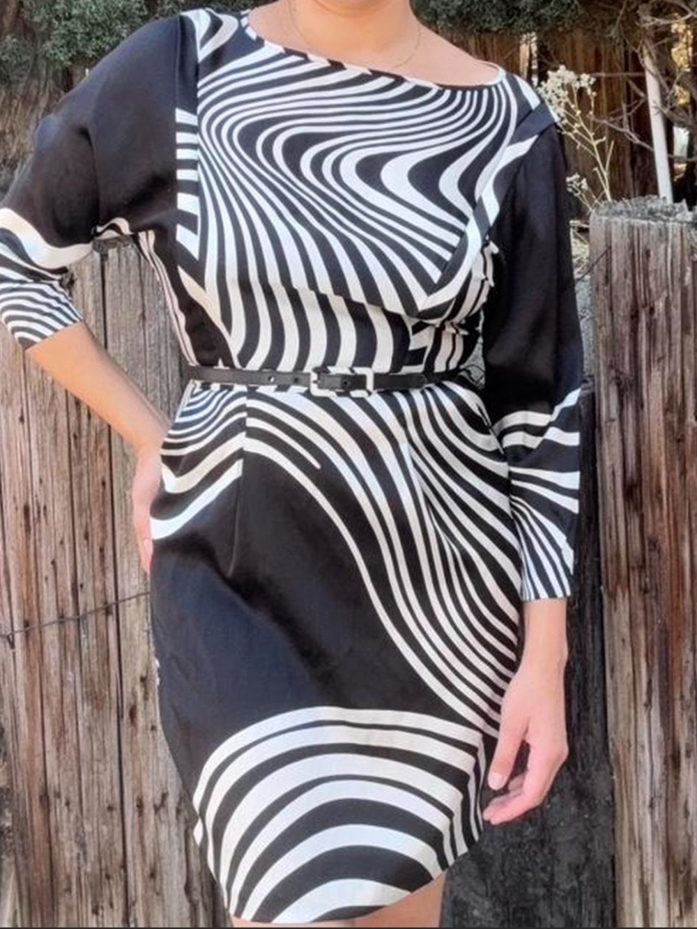 NWT & receipt Vintage Cache black & white striped silk dress Size 6 Retro 90’s